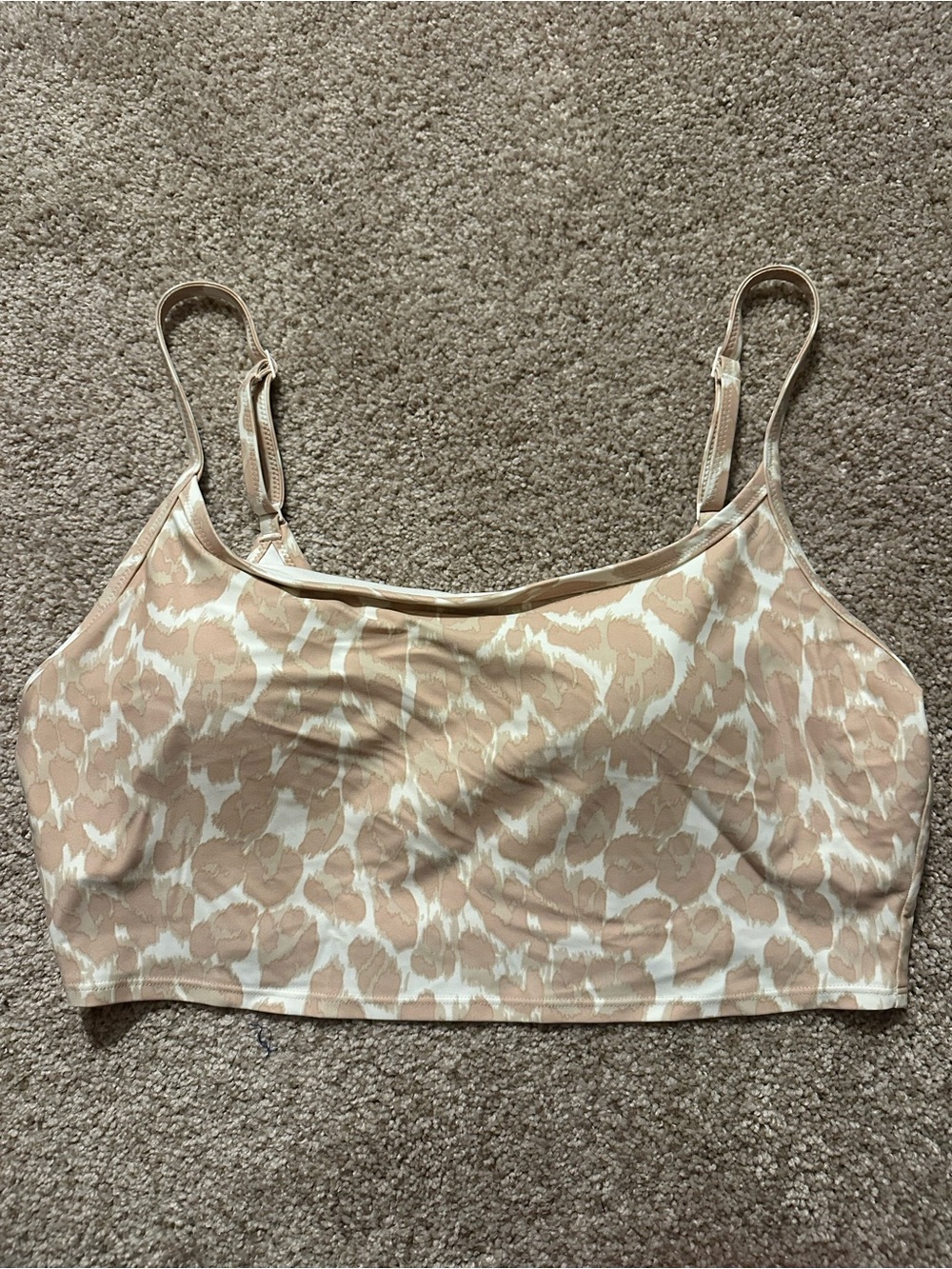 aerie Beige and White Leopard-Print Swim Top